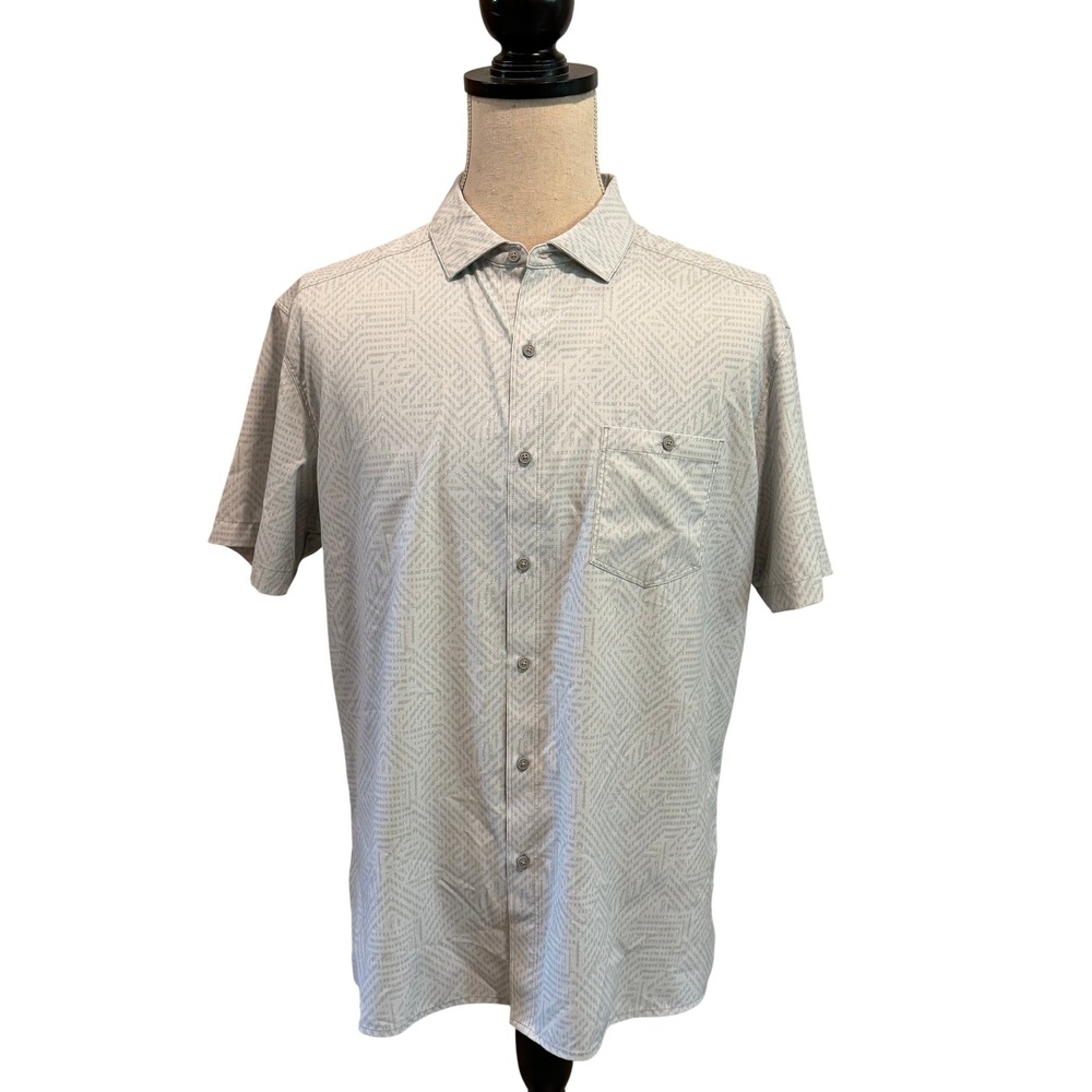 Kuhl Mens XL Short Sleeve Button Down Shirt Gray Geometric Print Outdoor Pockets